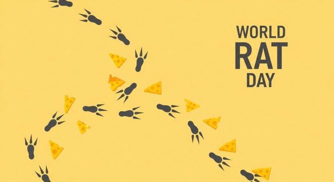 World rat day illustration with rats and cheese on yellow background symbolizing rodent awareness and celebration
