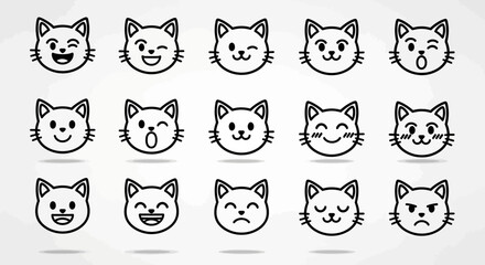 Obraz premium Cartoon cat faces in various emotions and expressions white background