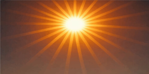 Obraz premium An abstract summer design featuring a bright yellow sun explosion with orange rays and glowing sunlight energy bursting across a warm sunset sky background