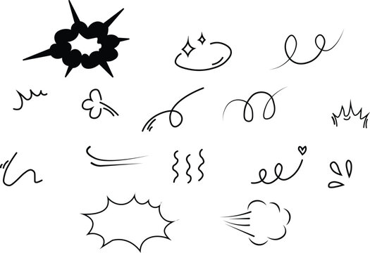 Comic motion lines and speed symbols set hand-drawn doodle collection of expression elements speech bubbles and action effects