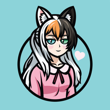a cute anime girl with cat ears smiling prettily