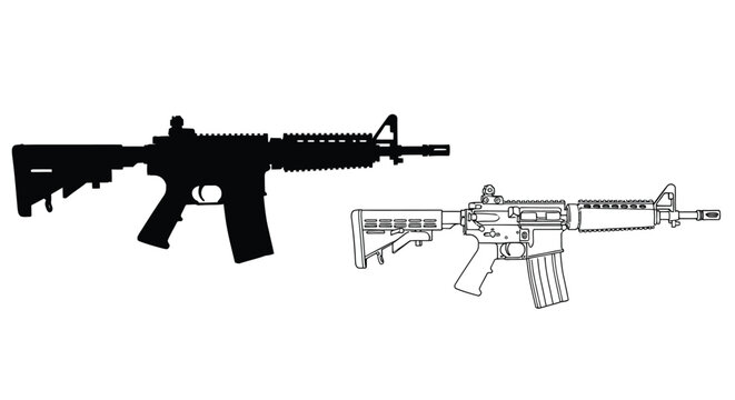 Detailed illustration of an ar 15 rifle in contrasting styles silhouette