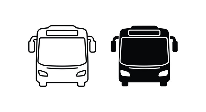Two bus icons one white and one black in a graphic silhouette