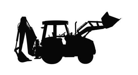 Black silhouette of a backhoe loader construction vehicle silhouette © MDSAJIB
