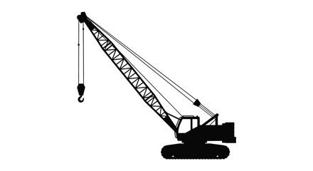 Black silhouette of a large construction crane on a white background © MDSAJIB