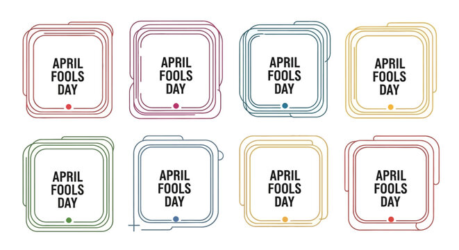 Colorful april fools day labels in various shapes and line styles for celebrations and pranks