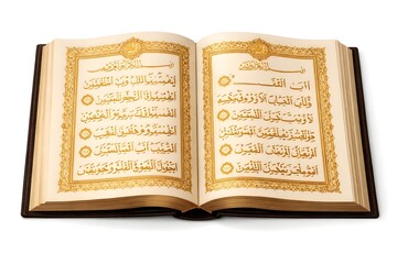 Quran book featuring Arabic text displayed on a plain white background.