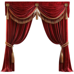 Red curtains open, isolated on white background vector, 3D realistic