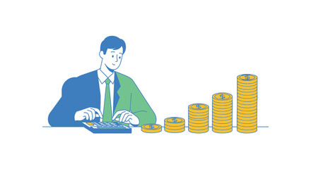 Vector illustration of businessman with growing coins