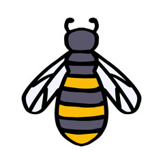 Honey bee insect, hand drawn crayon doodle with rough wax texture, bumblebee element for nature and ecosystem concept