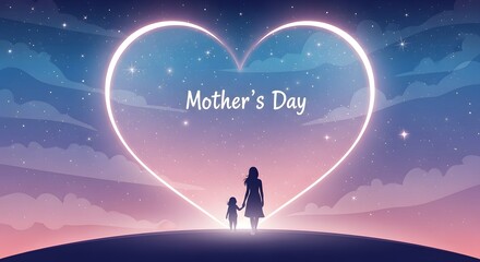 Fototapeta premium Mother's day heartfelt wishes and love silhouette at dusk
