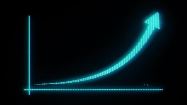 Revenue growth forecast animation. The financial bar chart shows increasing profits, fit for finance and business. CRT blue glowing infographic loop video with a rising arrow symbolizing success