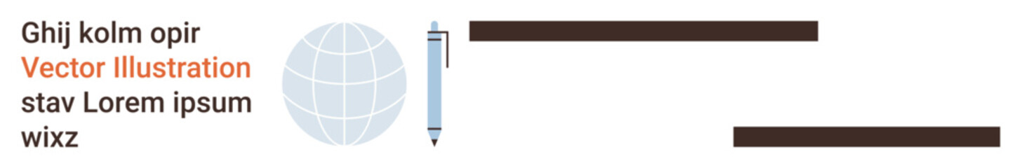 Obraz premium Digital marketing, online education, global business, writing, communication tools, web design. Globe icon, pen and text elements on a clean layout. Digital marketing and global business concept