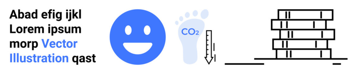 Fototapeta premium Environmental awareness, carbon footprint, sustainability, energy efficiency, eco-friendly living, CO2 reduction. happy face, CO2 footprint and building illustration. Sustainability and carbon