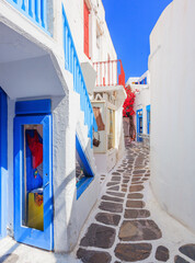 Fototapeta premium Mykonos, Greece. View of the narrow streets of Mykonos town.