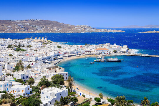 Mykonos, Greece. Panoramic view of Mykonos town, Cyclades islands.
