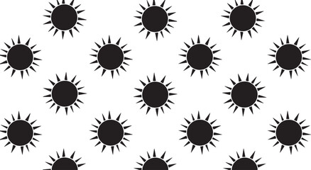 Black Sun Symbols on White Background Pattern Design