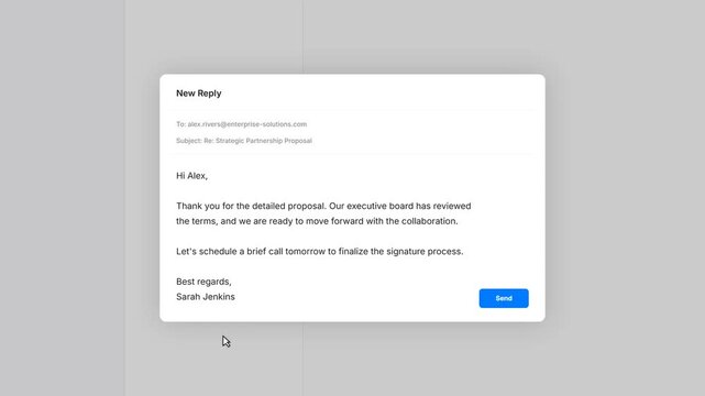 International Business Email Reply Animation with Professional Partnership Message and Signature