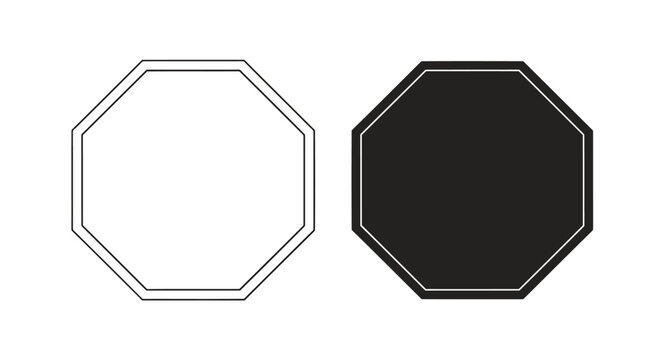 Two octagonal shapes one outlined and one solid black