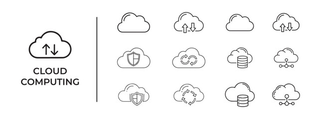 Fototapeta premium Minimal Cloud Icons Set, Simple Line Cloud Vector Icons