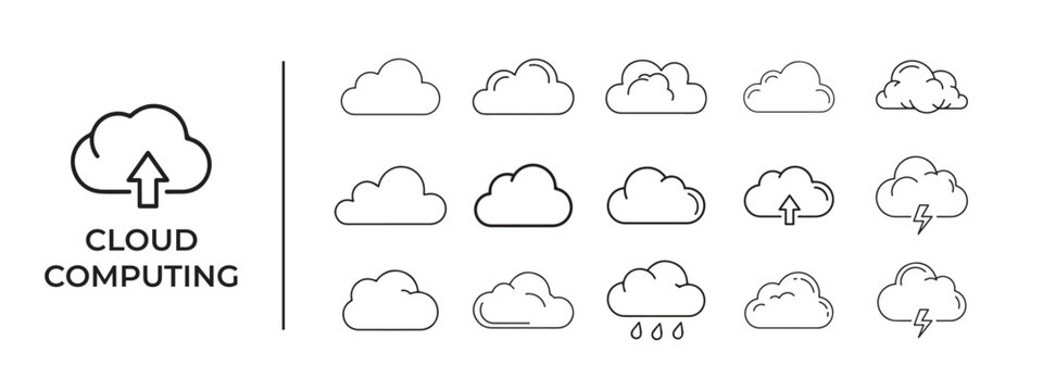 Minimal Cloud Icons Set, Simple Line Cloud Vector Icons