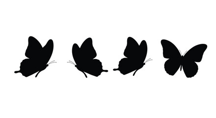 Four butterflies in flight depicted as a striking black silhouette © MALA