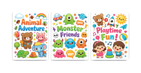 Fototapeta premium Cute cartoon animal, monster, and kids book covers for children's entertainment