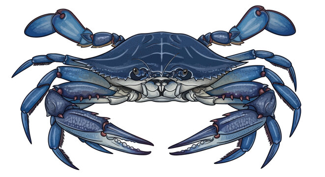 Detailed Illustration of a Blue Crab with Open Claws on White Background