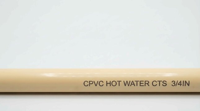 Beige CPVC hot water pipe section clearly marked for plumbing and construction applications