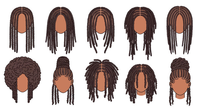 Collection of Black Hairstyles: Dreadlocks, Braids, Afro, Updos