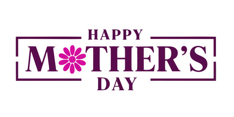 Fototapeta premium Happy Mother's Day Logo: Elegant Purple Serif Typography with Pink Floral Icon