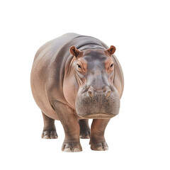 Naklejka premium Hippopotamus stands majestically against a stark white backdrop, showcasing its massive size