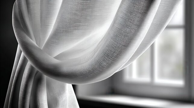 Elegant White Sheer Curtain with Soft Light and Window Background