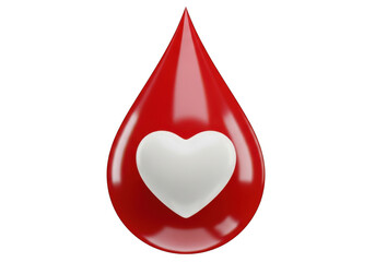 Obraz premium A red blood drop with a white heart symbol inside, isolated on transparent background