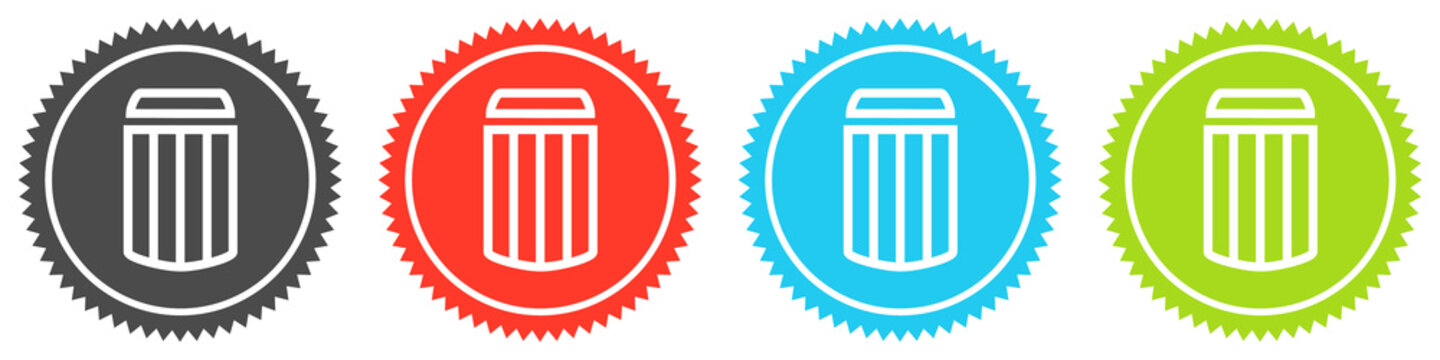 Icons auf 4 Buttons mit Zacken zeigen M&uuml;lleimer oder Papierkorb