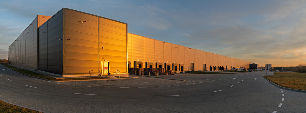 Modern logistics halls with loading ramps
