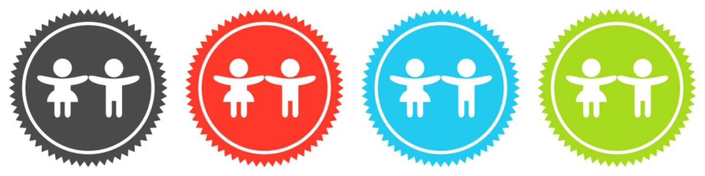 Icons auf 4 Buttons mit Zacken zeigen Junge und M&auml;dchen oder Kinder