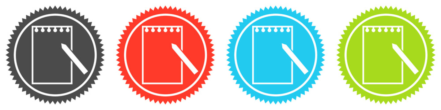 Icons auf 4 Buttons mit Zacken zeigen Notizen oder Einkaufszettel