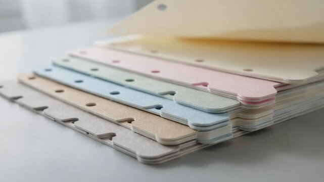 Closeup medium view of 8tab diecut index divider sets featuring durable materials and easytoread printed headings enhancing binder organization for office use.
