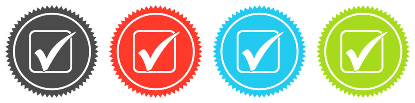 Icons auf 4 Buttons mit Zacken zeigen H&auml;kchen oder Check