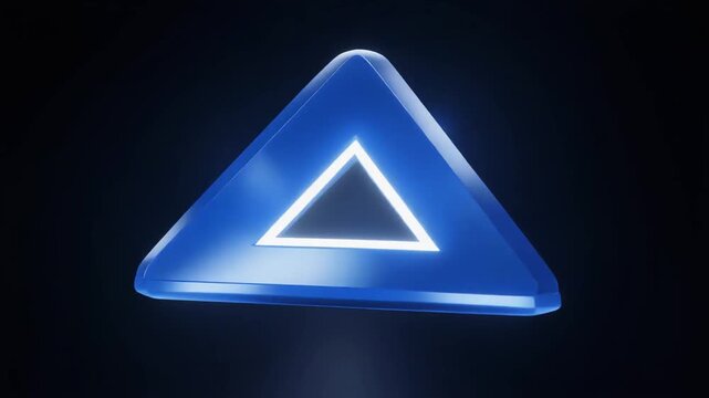 Animated blue triangle play button.