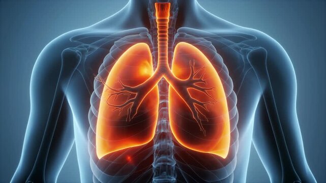 Cinematic 4k medical animation of human lungs and respiratory system