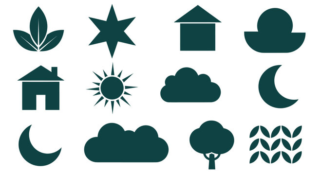 Collection of Nature and Weather Icons in Dark Teal.