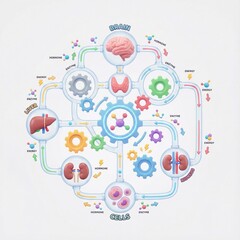 Fototapeta premium Vibrant and Intricate Diagram of Human Biological Systems, Illustrating Organ Interactions and Cellular Processes with a Modern Scientific Aesthetic