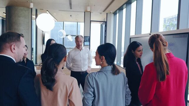 Business meeting office presentation teamwork professional discussion corporate diverse group modern workspace collaboration strategy communication leadership planning colleagues indoor workplace