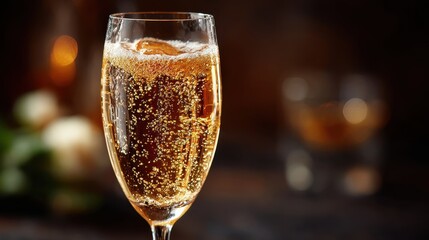 Elegant Champagne Flute Filled with Bubbly Sparkling Wine Celebration