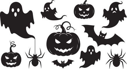 Halloween icons set including bats, spiders, pumpkins and ghosts