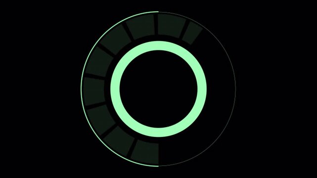 Circular HUD interface with segmented progress ring on transparent background, 4k video