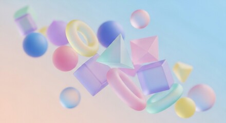 Abstract geometric shapes floating