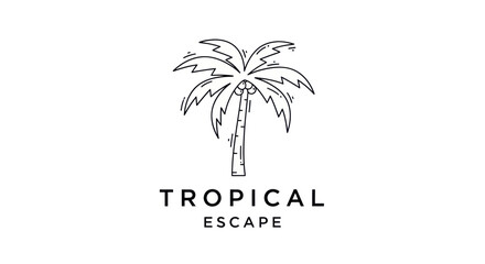 Obraz premium Minimalist Tropical Palm Tree Line Art Logo Design.